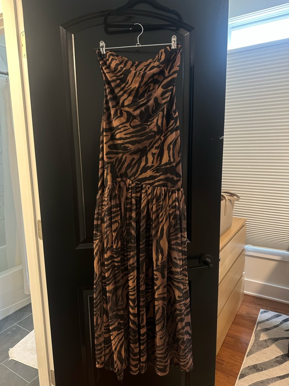 Strapless Brown & Black Animal Print Maxi Dress